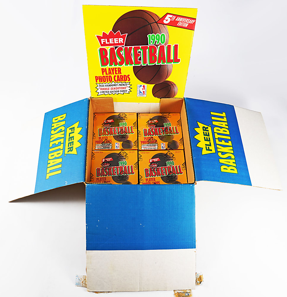 1990-1991 Fleer Basketball Unopened Jumbo Box Quartet FASC - Each BBCE with Point of Sale Display Case