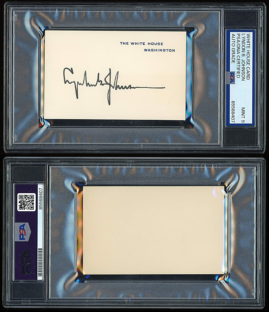 1960s Lyndon B. Johnson Exceedingly Rare Signed White House Card - PSA/DNA MINT 9 Auto & Full JSA LOA