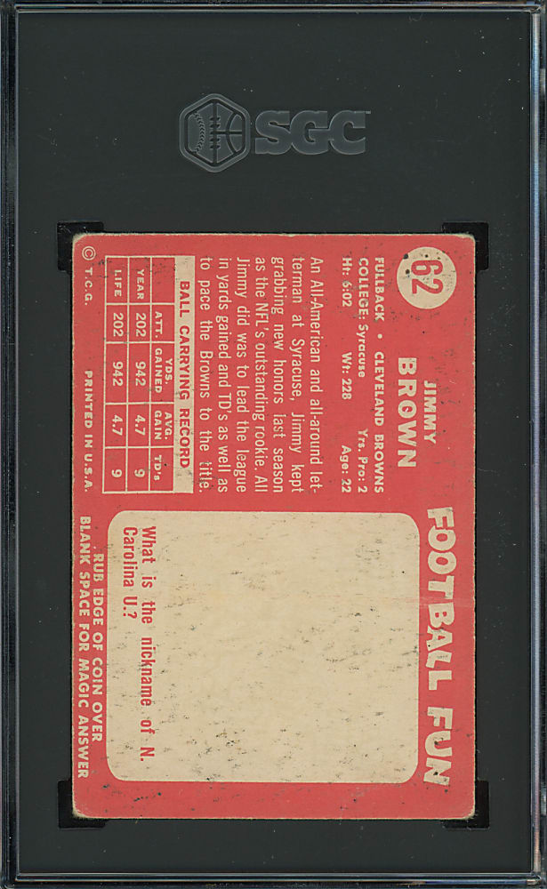 1958 Topps Football #62 Jim Brown Rookie SGC VG 3