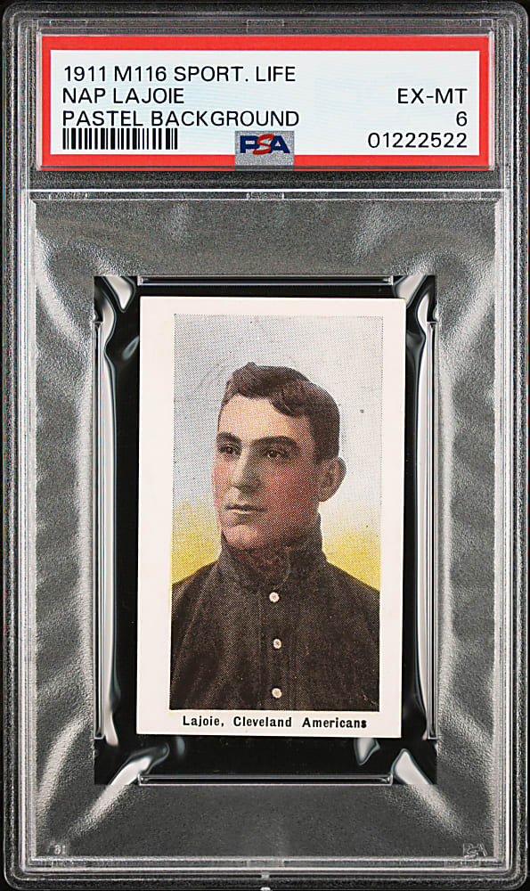 1910-1911 M116 Sporting Life Nap Lajoie Pastel Background PSA EX-MT 6