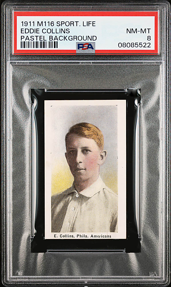 1910-1911 M116 Sporting Life Eddie Collins Pastel Background PSA NM-MT 8