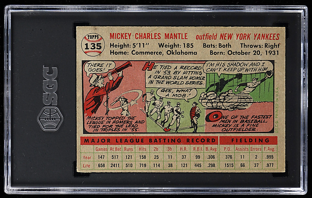 1956 Topps #135 Mickey Mantle Gray Back SGC VG/EX 4