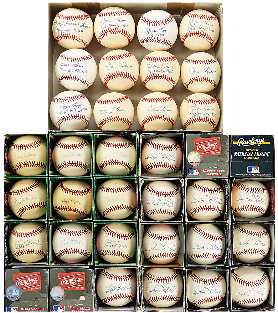 Vern Law (12), Ron Hunt (10) & Mel Harder (10) Single Signed Baseballs Group - All Individually Certed