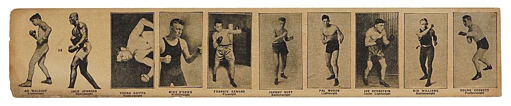 1923 W580 Boxing Strip Card Uncut Panel (10) Cards with Jack Johnson