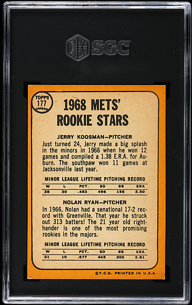 1968 Topps #177 Nolan Ryan Rookie SGC EX/NM 6
