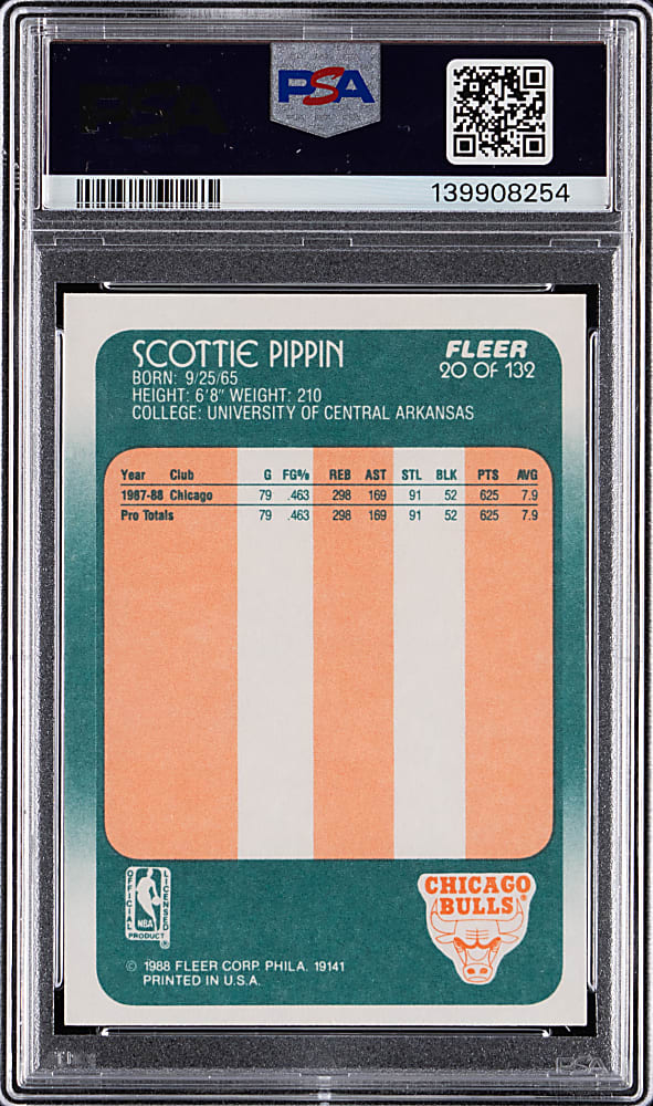 1988-1989 Fleer Basketball #20 Scottie Pippen Signed Rookie PSA/DNA Auto 6