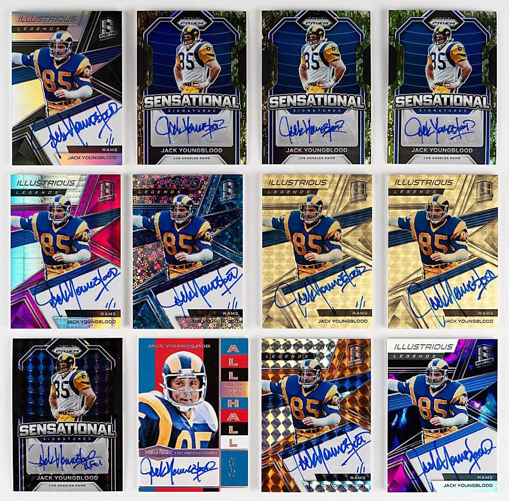 Jack Youngblood Panini Product Complete/Near Run Certified Autograph Collection (44) with (8) #1/1