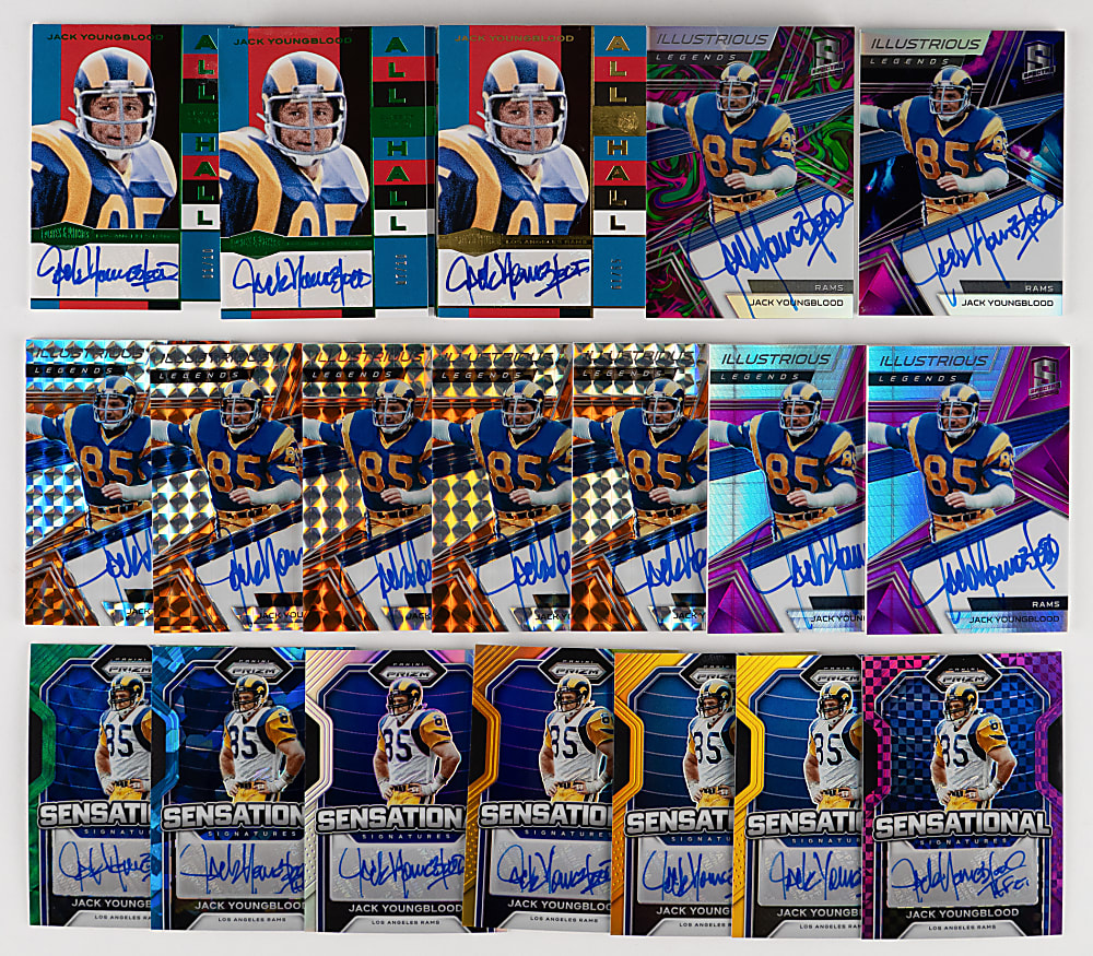 Jack Youngblood Panini Product Complete/Near Run Certified Autograph Collection (44) with (8) #1/1
