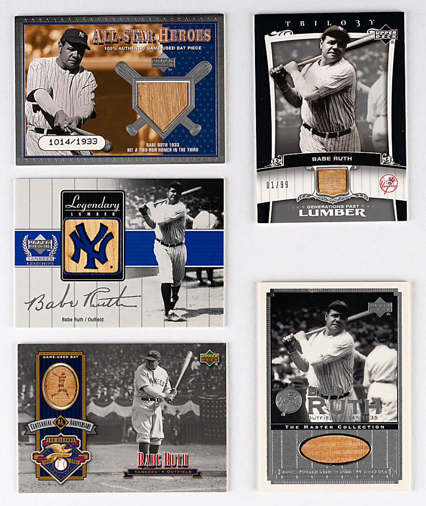 2000-2005 Upper Deck Product Babe Ruth Game-Used Bat Cards (5)