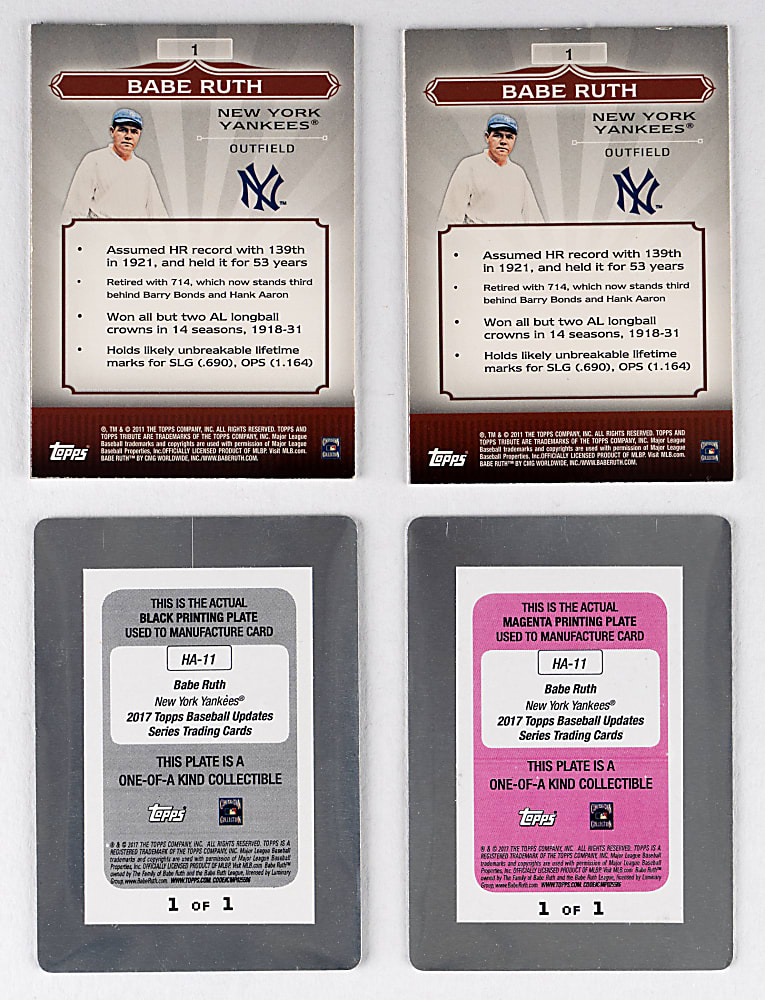 2007-2011 Topps Product Babe Ruth #1/1 Printing Plates (4)