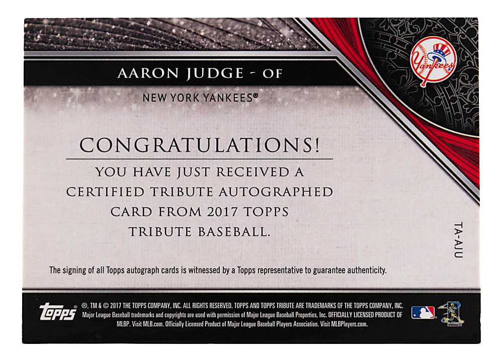 2017 Topps Tribute Aaron Judge Certified Autograph Rookie Blue Parallel #/75