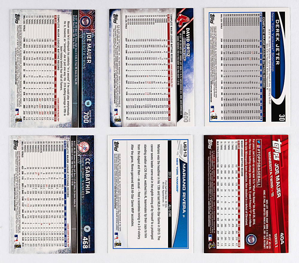 2013-2017 Topps Hall of Famer Super Shortprint (SSP) Collection (6) Different with Jeter, Mauer, Ortiz & Rivera