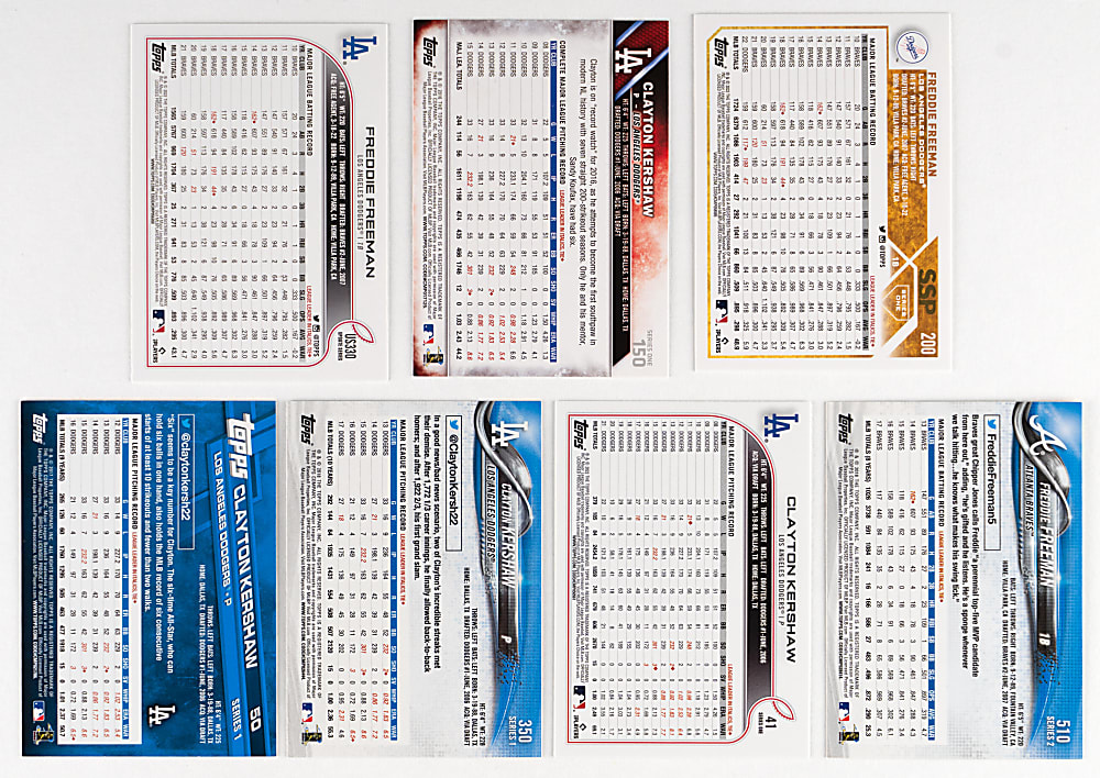 2016-2023 Topps Freddie Freeman & Clayton Kershaw Super Shortprint Collection (7) Different