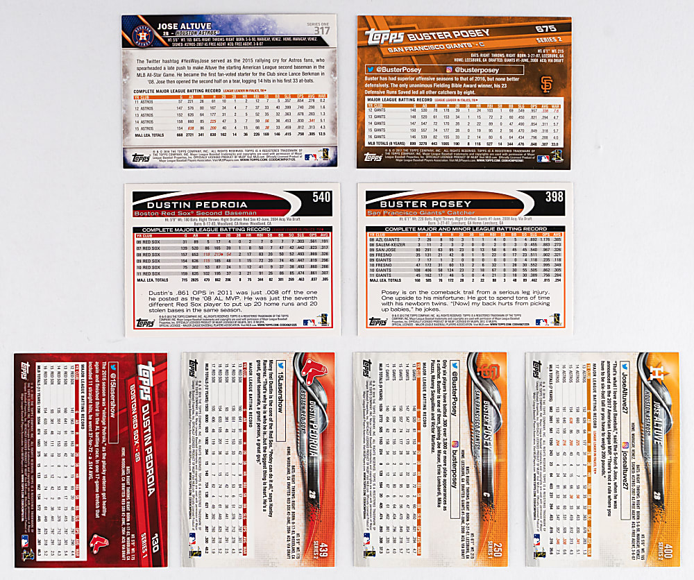 2012-2018 Topps Super Shortprint (SSP) Collection (8) Different with Altuve, Pedroia & Posey