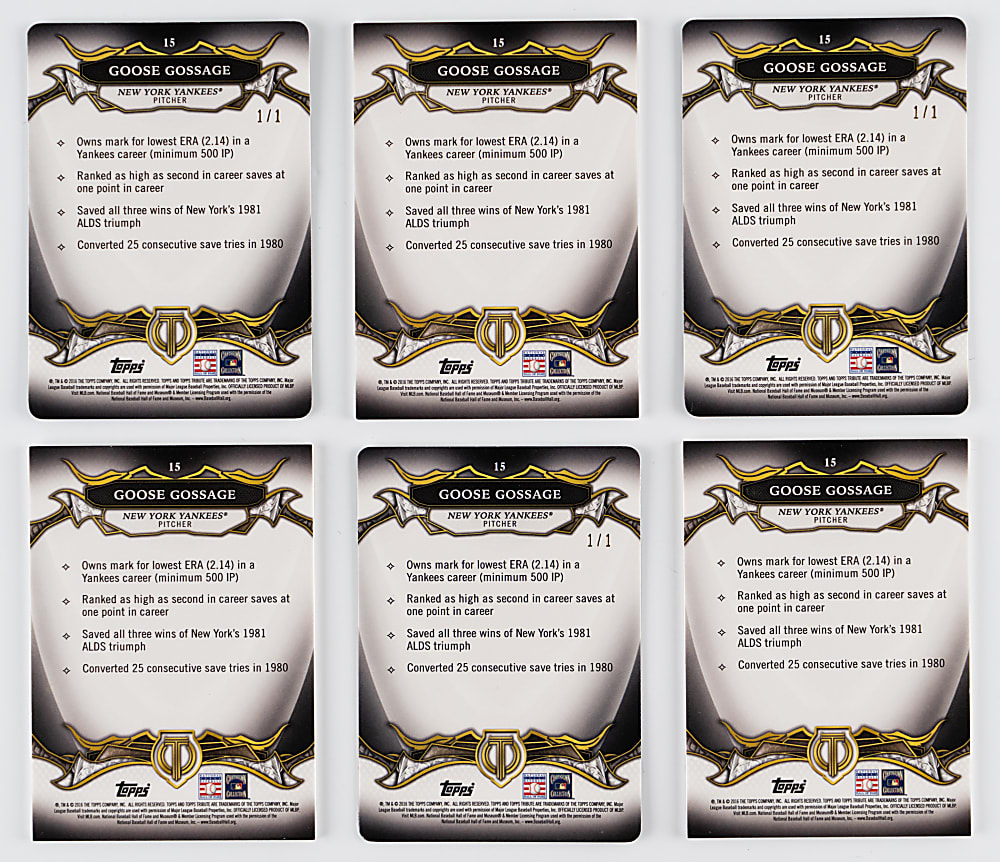2016 Topps Tribute #15 Goose Gossage Near Rainbow Set (9) Different with (5) #1/1 Including Superfractor