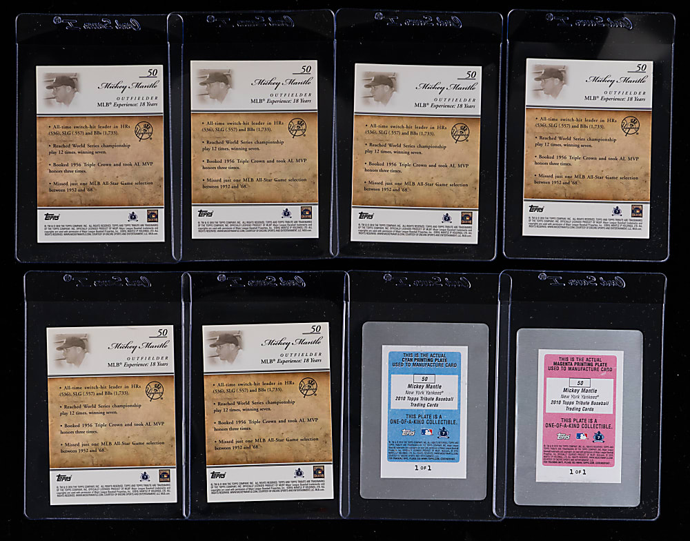 2010 Topps Tribute #50 Mickey Mantle Rainbow Set (8) with (3) #1/1