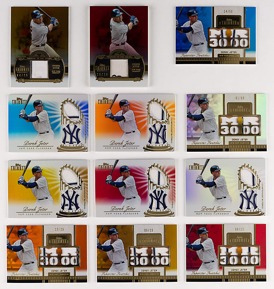 2012 & 2013 Topps Tribute Derek Jeter Relics Near Rainbow Set Trio - (16 Total Cards)