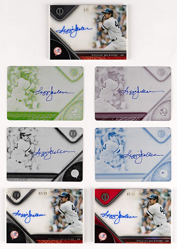 2017 Topps Tribute Reggie Jackson Certified Autograph Near Rainbow Set (7) with (5) #1/1 Including Printing Plate Set