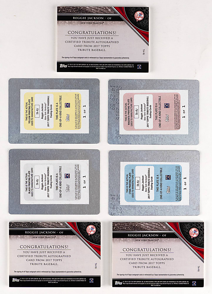 2017 Topps Tribute Reggie Jackson Certified Autograph Near Rainbow Set (7) with (5) #1/1 Including Printing Plate Set