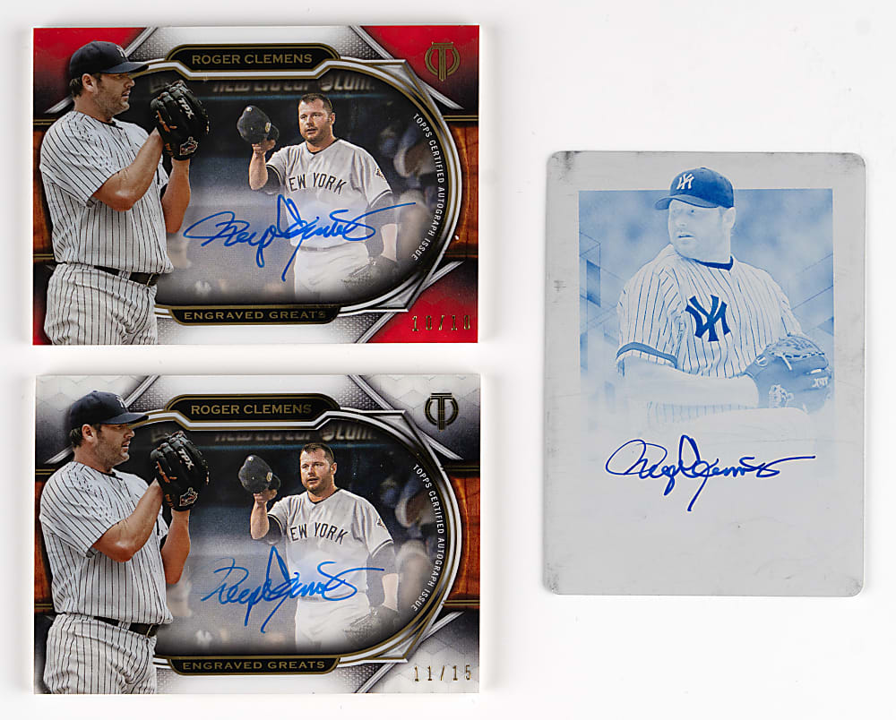 2019-2021 Topps Tribute Roger Clemens Certified Autograph Trio with #1/1 Printing Plate