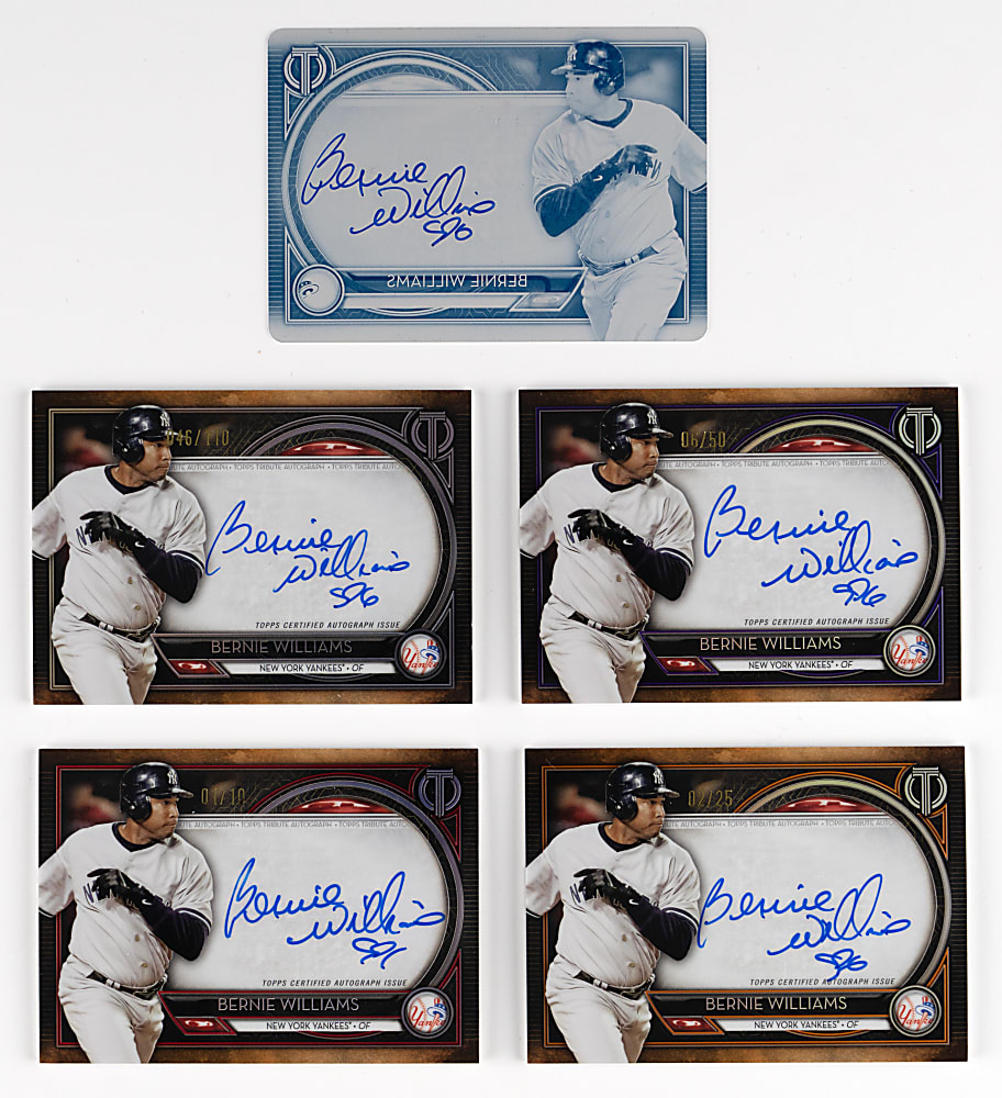 2020 Topps Tribute Bernie Williams Certified Autograph Near Rainbow Set (5) with #1/1 Printing Plate