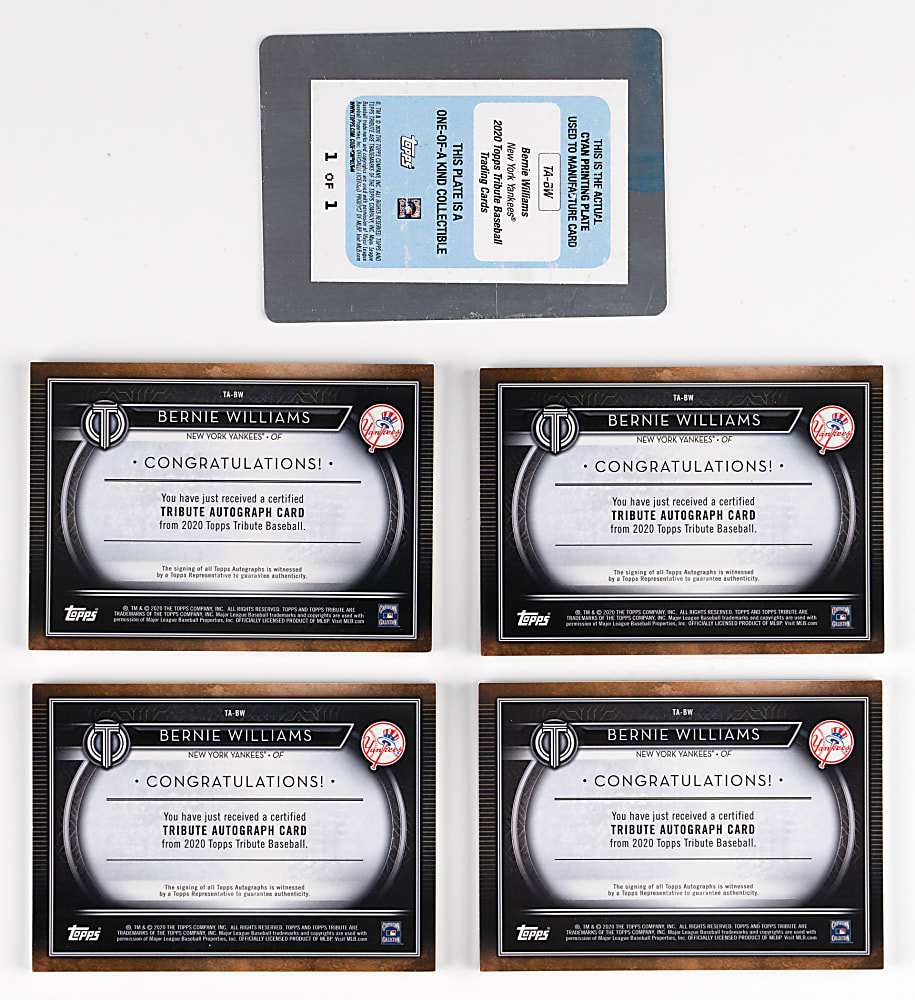 2020 Topps Tribute Bernie Williams Certified Autograph Near Rainbow Set (5) with #1/1 Printing Plate