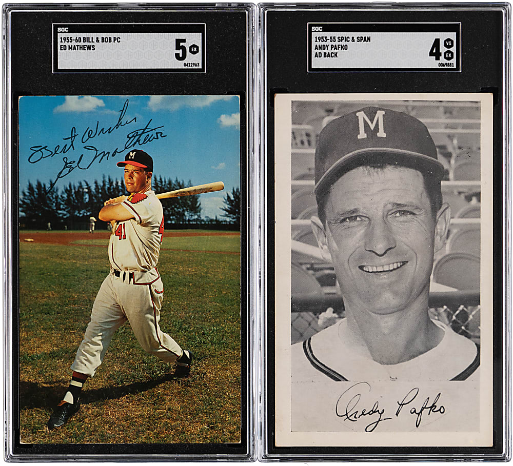 1953-1960 Bill & Bob and Spic & Span Milwaukee Braves SGC Graded Pair with Eddie Mathews