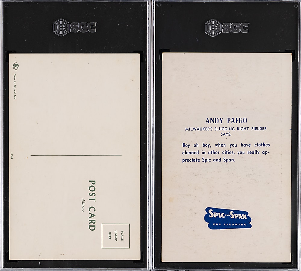 1953-1960 Bill & Bob and Spic & Span Milwaukee Braves SGC Graded Pair with Eddie Mathews