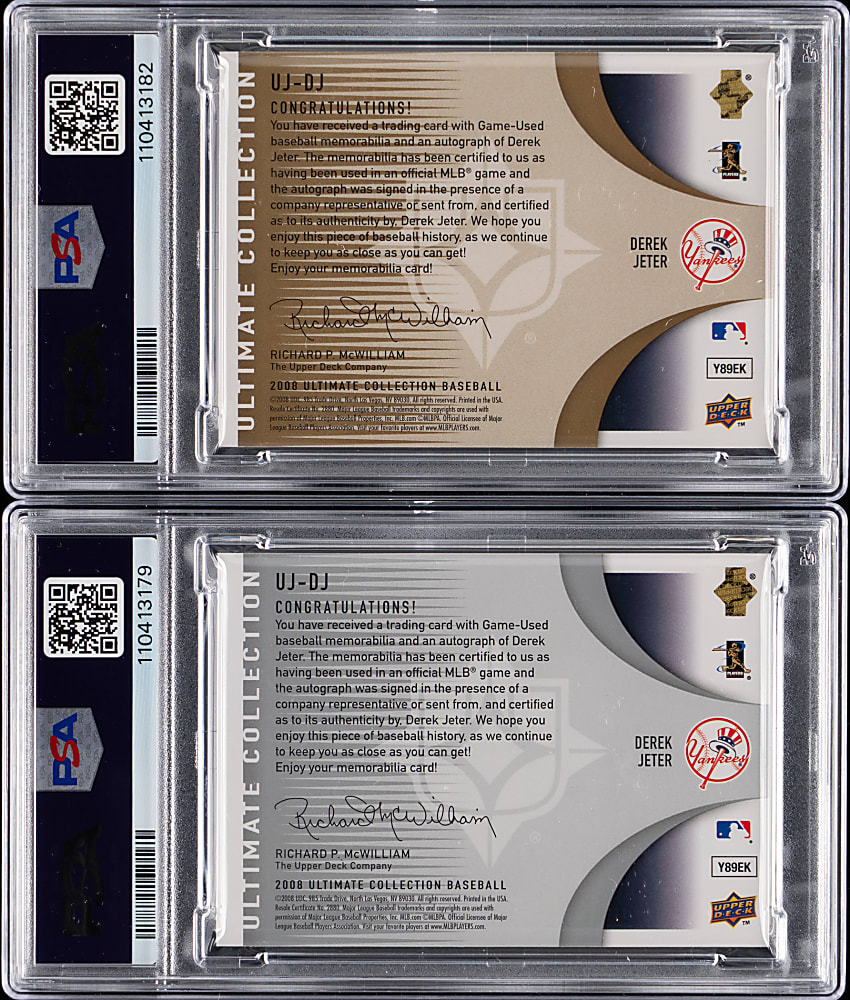 2008 Ultimate Collection Derek Jeter Game-Used Jersey/Autograph PSA NM-MT 8 Pair with Gold #/25