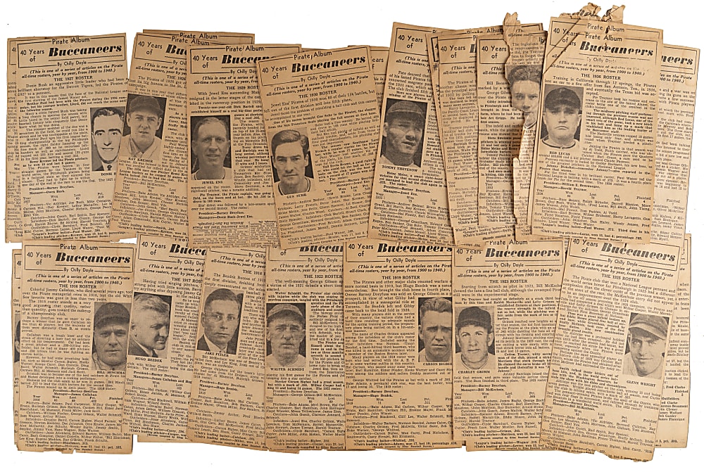 1940 Pittsburgh Sun-Telegraph 40 Years of Buccaneers Pirate Album Set (40) with (9) Hall of Famers Including Honus Wagner - Uncatalogued