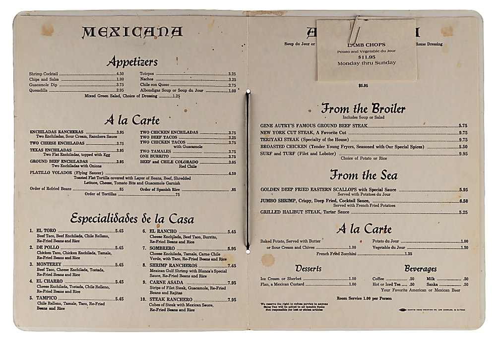 1977 Frank Sinatra Original Clown Sketch on Sombrero Restaurant Menu with Provenance Letter