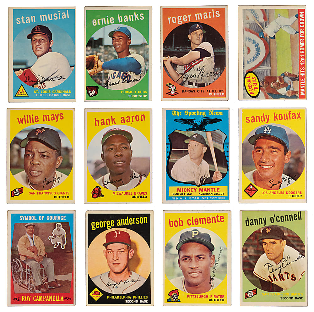 1959 Topps Near Complete Set (570/572) with 3-Card Salesman Sample, Variations Plus Felt Emblem Card - (575 Total Cards)