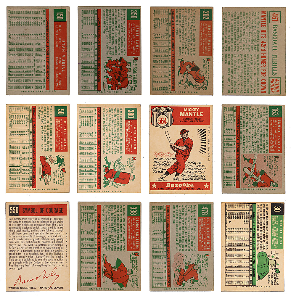 1959 Topps Near Complete Set (570/572) with 3-Card Salesman Sample, Variations Plus Felt Emblem Card - (575 Total Cards)