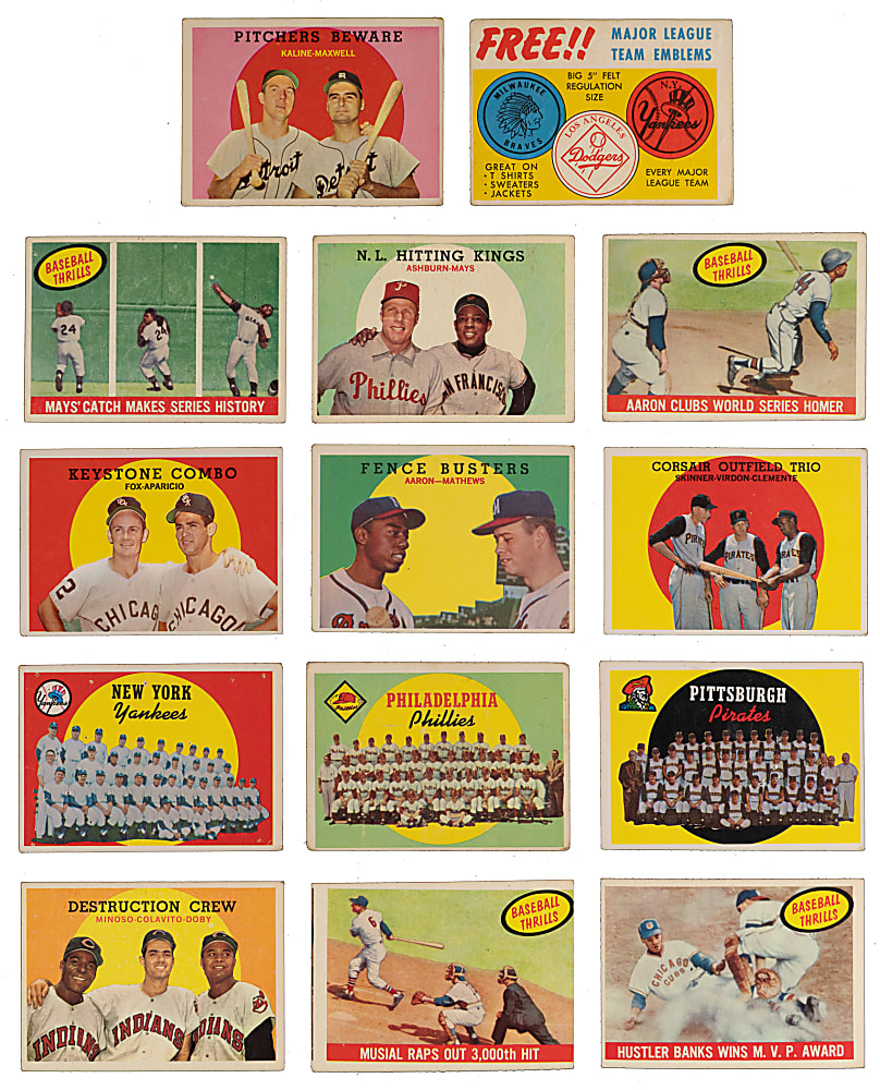 1959 Topps Near Complete Set (570/572) with 3-Card Salesman Sample, Variations Plus Felt Emblem Card - (575 Total Cards)