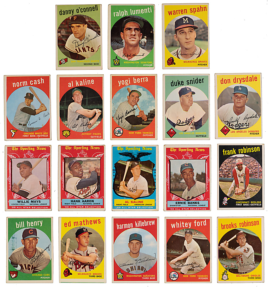 1959 Topps Near Complete Set (570/572) with 3-Card Salesman Sample, Variations Plus Felt Emblem Card - (575 Total Cards)