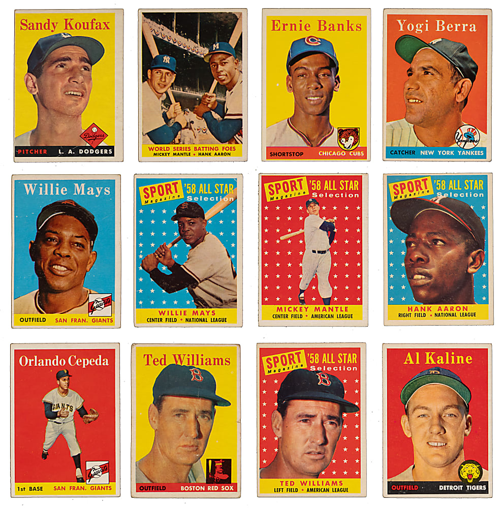 1958 Topps Near Complete Set (492/494) with (2) PSA Graded Stars & Several Yellow Letter Variations Plus Contest Card - (505 Total Cards)