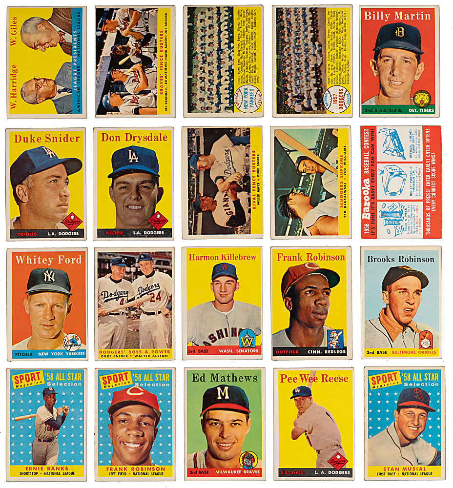 1958 Topps Near Complete Set (492/494) with (2) PSA Graded Stars & Several Yellow Letter Variations Plus Contest Card - (505 Total Cards)