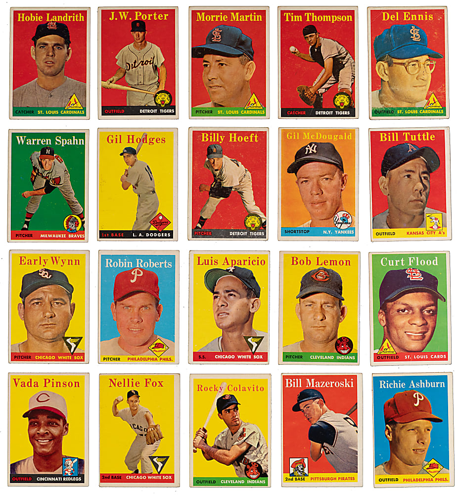 1958 Topps Near Complete Set (492/494) with (2) PSA Graded Stars & Several Yellow Letter Variations Plus Contest Card - (505 Total Cards)