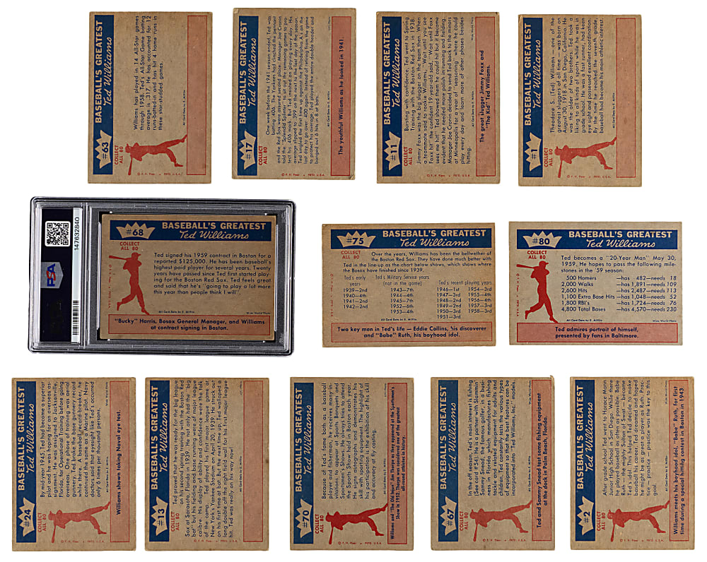 1959 Fleer Ted Williams Complete Set (80) with PSA VG 3 #68 Ted Signs for 1959