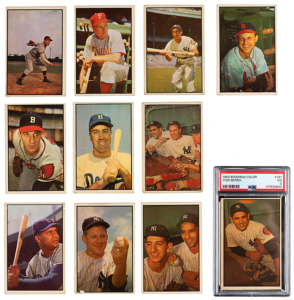 1953 Bowman Color Near Complete Set (158/160) with PSA VG 3 Yogi Berra