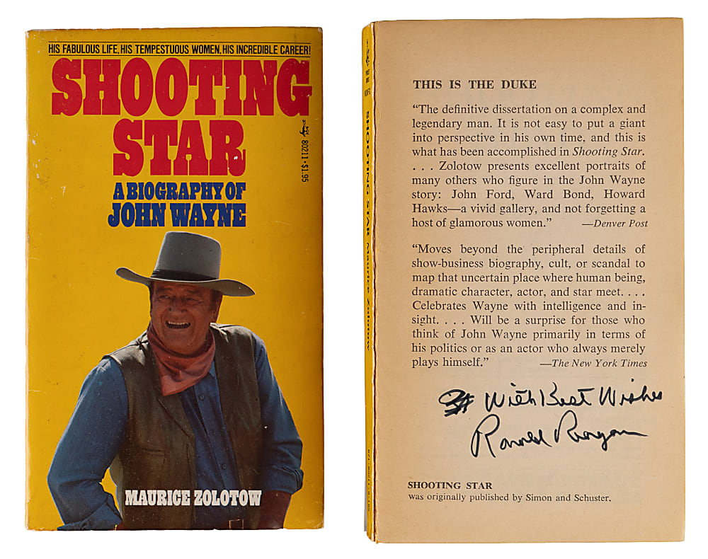 Ronald Reagan Signed "Shooting Star: A Biography of John Wayne" Paperback Book - JSA LOA