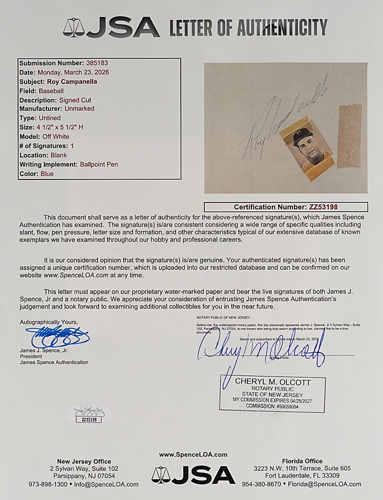 Roy Campanella Cut Signature with Photograph Clipping - JSA LOA