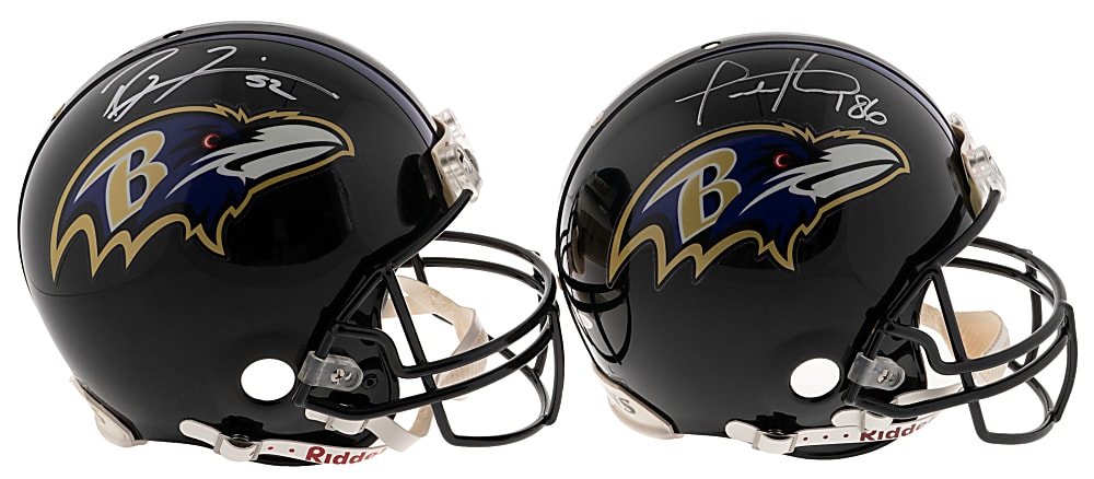 Baltimore Ravens Greats Signed Collection (14) with Ed Reed Football & Ray Lewis Authentic Full-Size Helmet