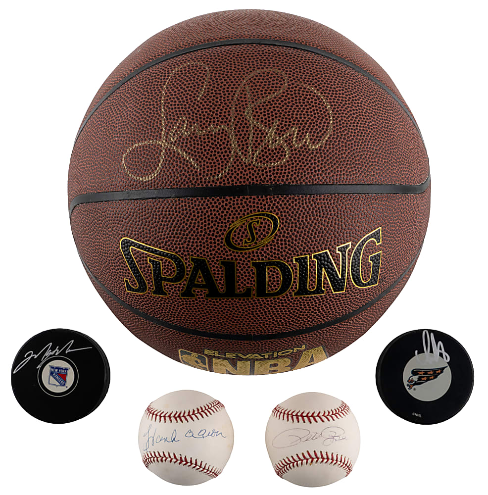 Multi-Sport Hall of Famer/Legend Signed Collection (8) with Aaron, Bird, Ovechkin & Rose