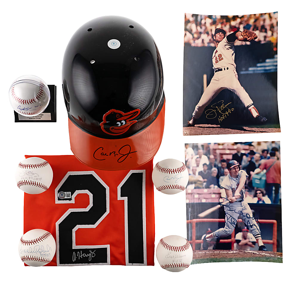 Baltimore Orioles Greats Signed Collection (14) with Multi-Signed Display & (4) Ripken Jr. Including Steiner Batting Helmet