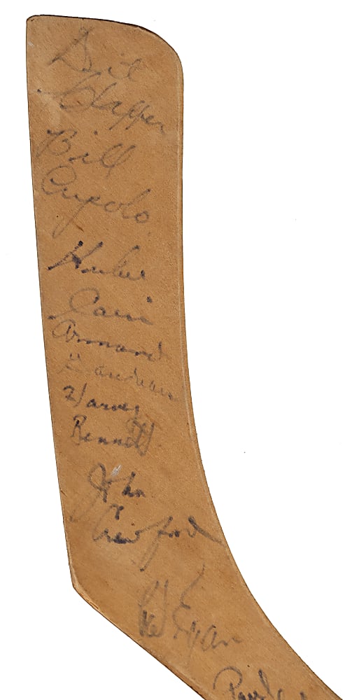 1944-1945 Boston Bruins Team-Signed Mini Hockey Stick with (17) Signatures Including Dit Clapper & Bill Cowley - Full JSA