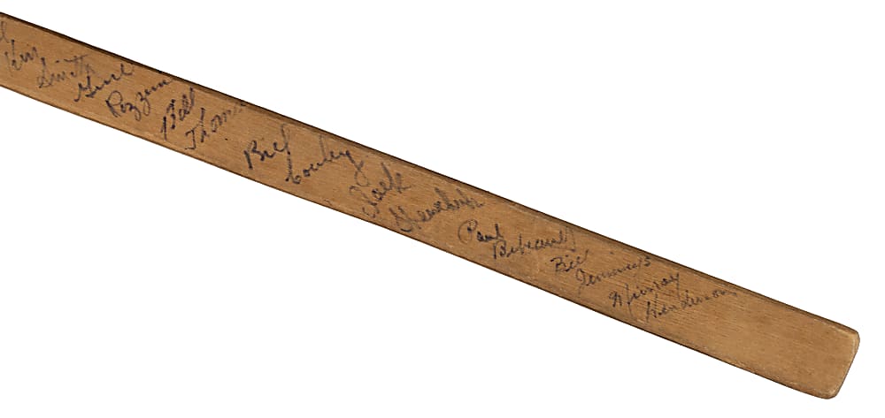 1944-1945 Boston Bruins Team-Signed Mini Hockey Stick with (17) Signatures Including Dit Clapper & Bill Cowley - Full JSA