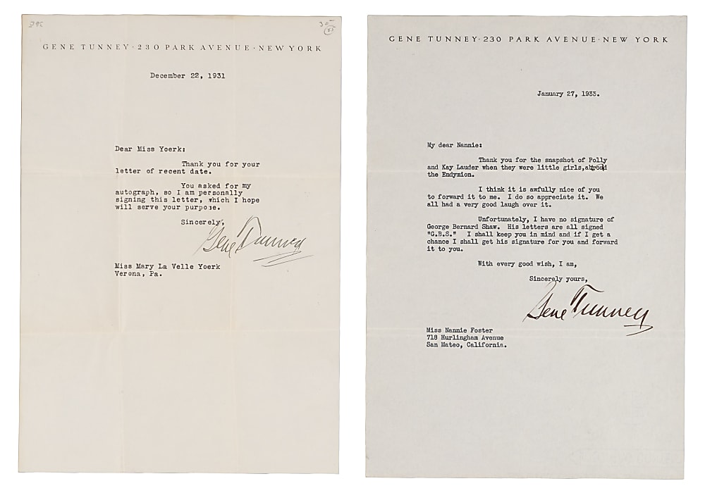 Jack Dempsey & Gene Tunney Collection (10) with (7) Dempsey or Tunney Autographs