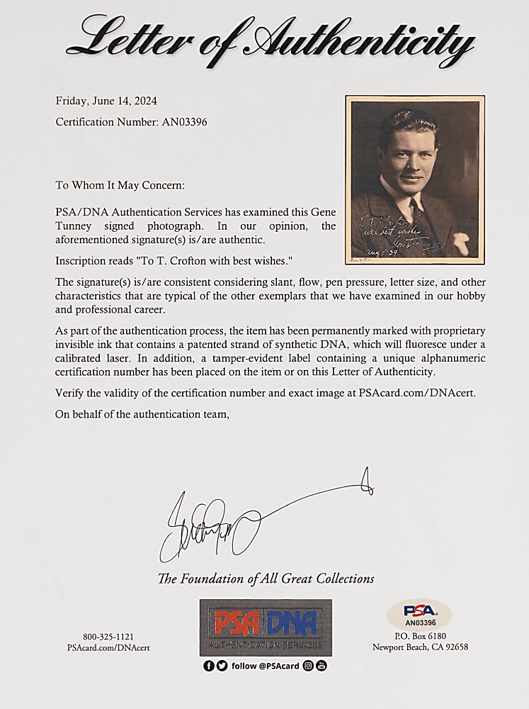 Jack Dempsey & Gene Tunney Collection (10) with (7) Dempsey or Tunney Autographs