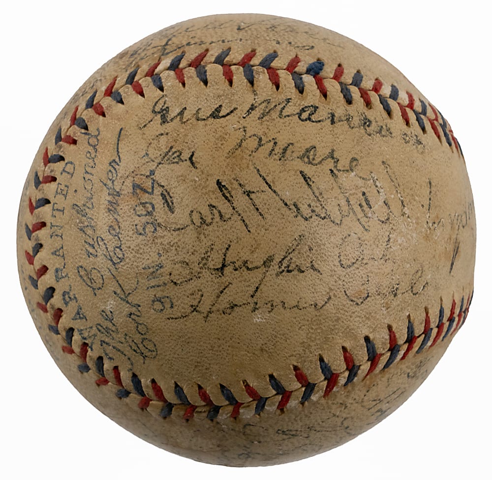 1933 World Series Champion New York Giants Team-Signed Baseball with (21) Signatures Including Ott, Hubbell, Dressen & O'Doul - Full JSA LOA